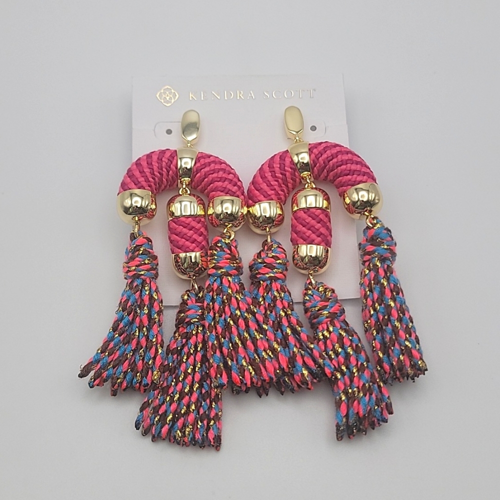 NWT KENDRA SCOTT MASIE STATEMENT TASSEL EARRINGS PINK GOLD